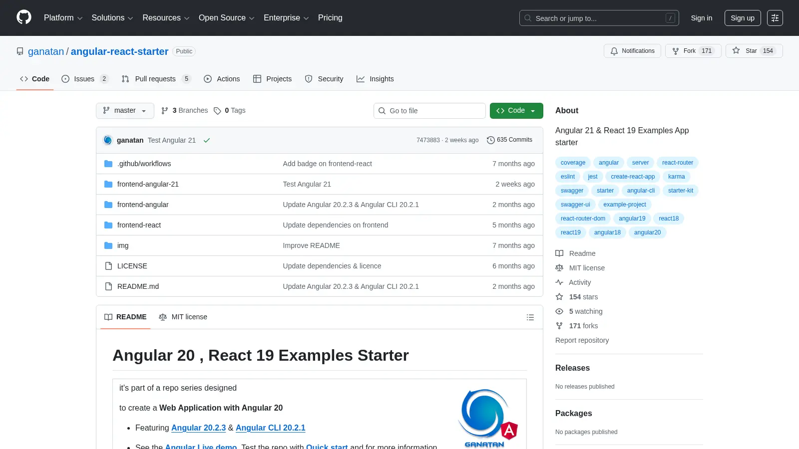 Angular React Starter screenshot