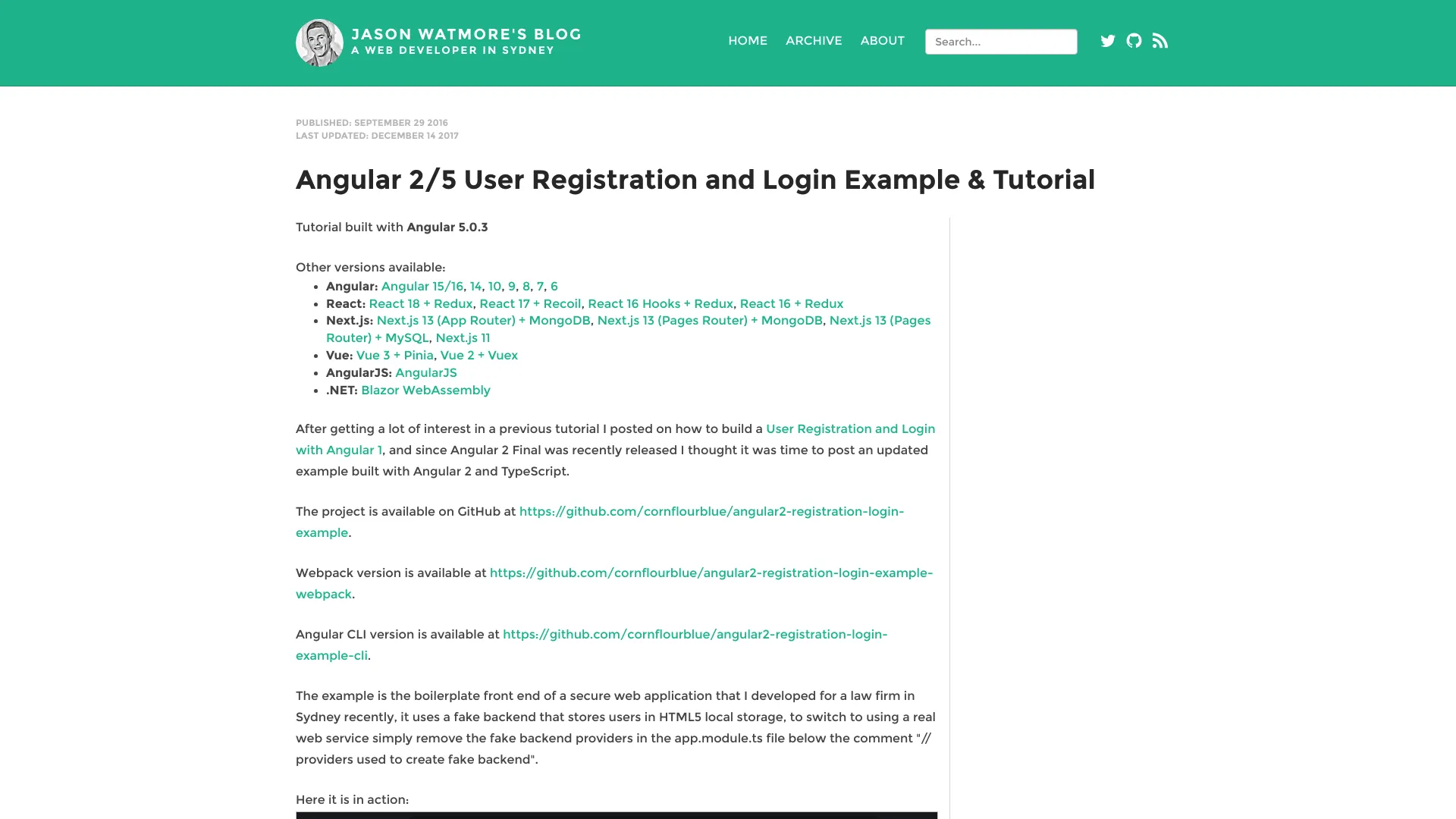 Angular2 Registration Login Example screenshot