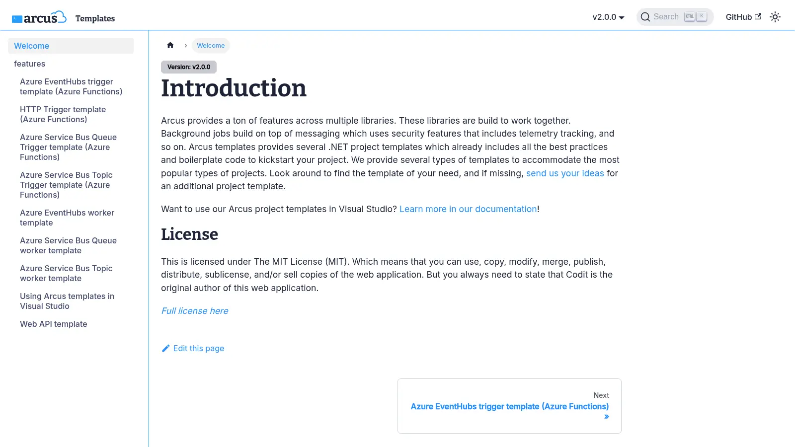 Arcus Templates screenshot