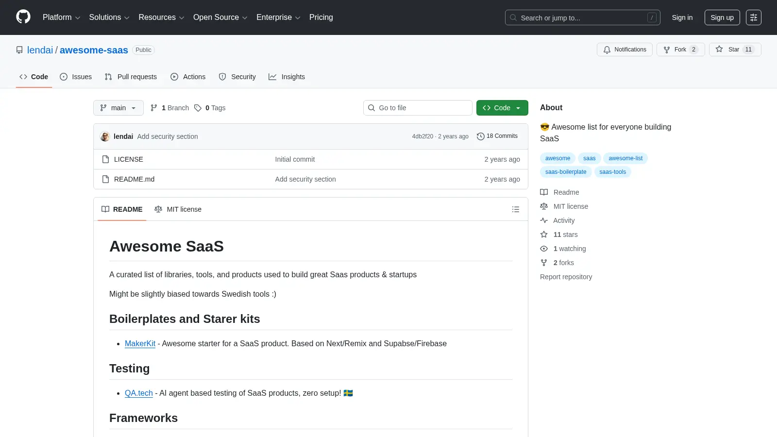 Awesome Saas screenshot
