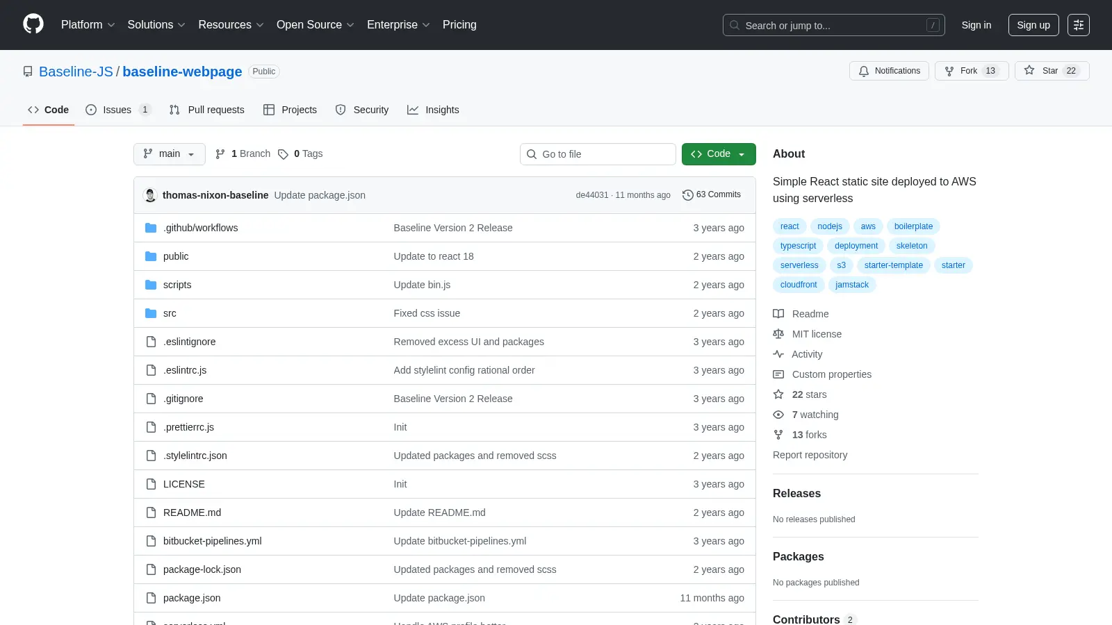 Baseline Webpage screenshot
