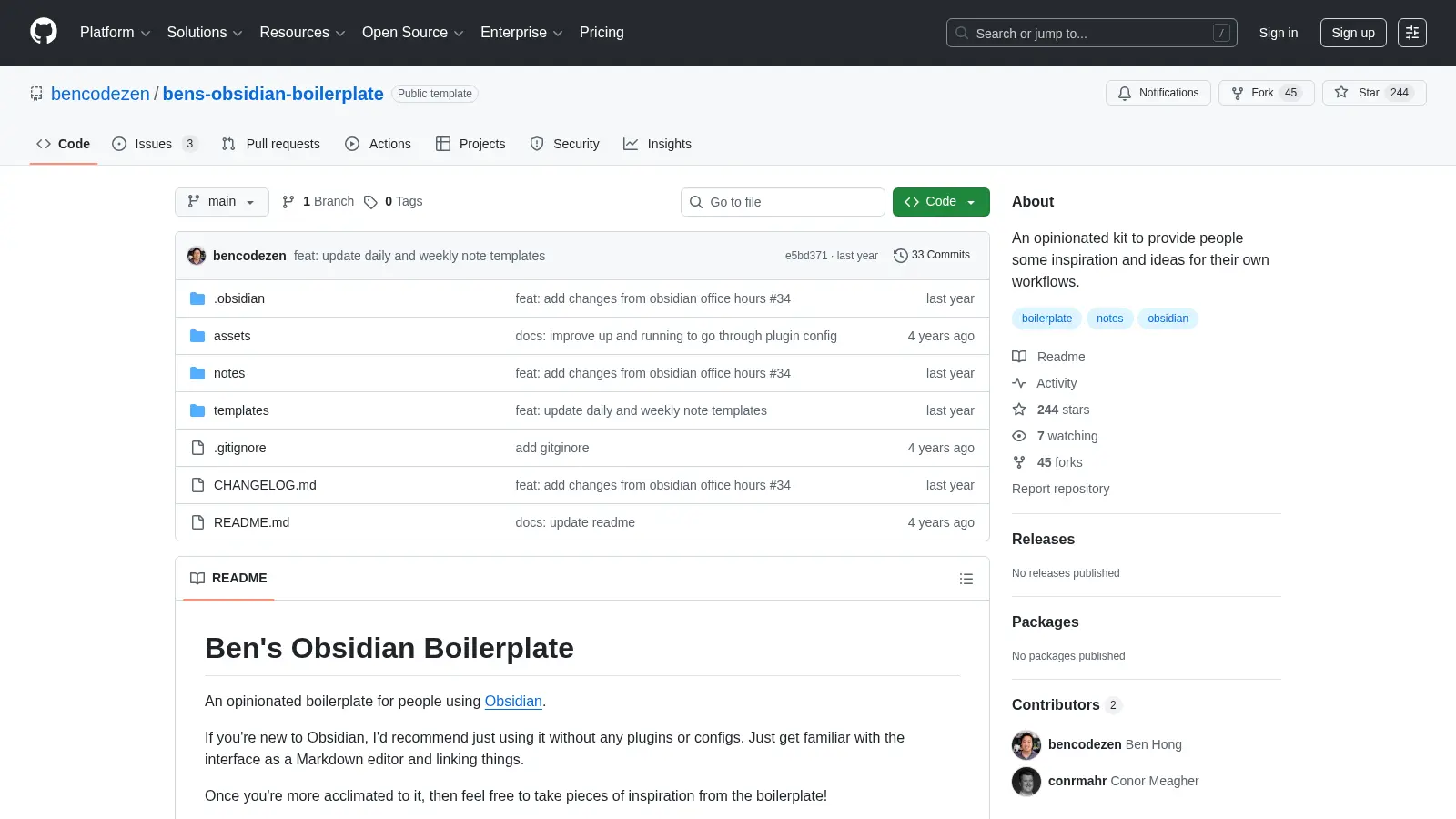 Bens Obsidian Boilerplate screenshot