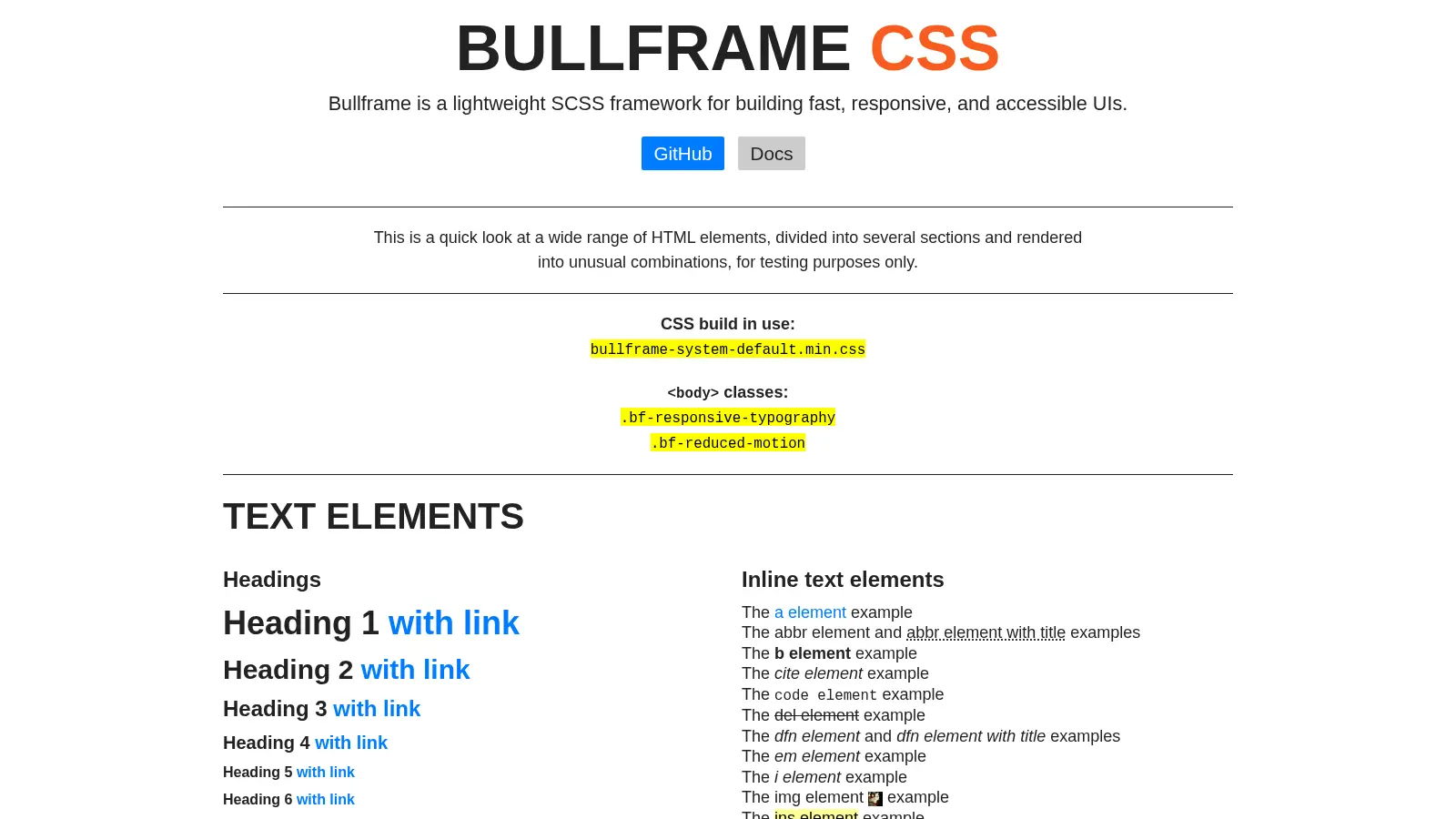 Bullframe Css screenshot