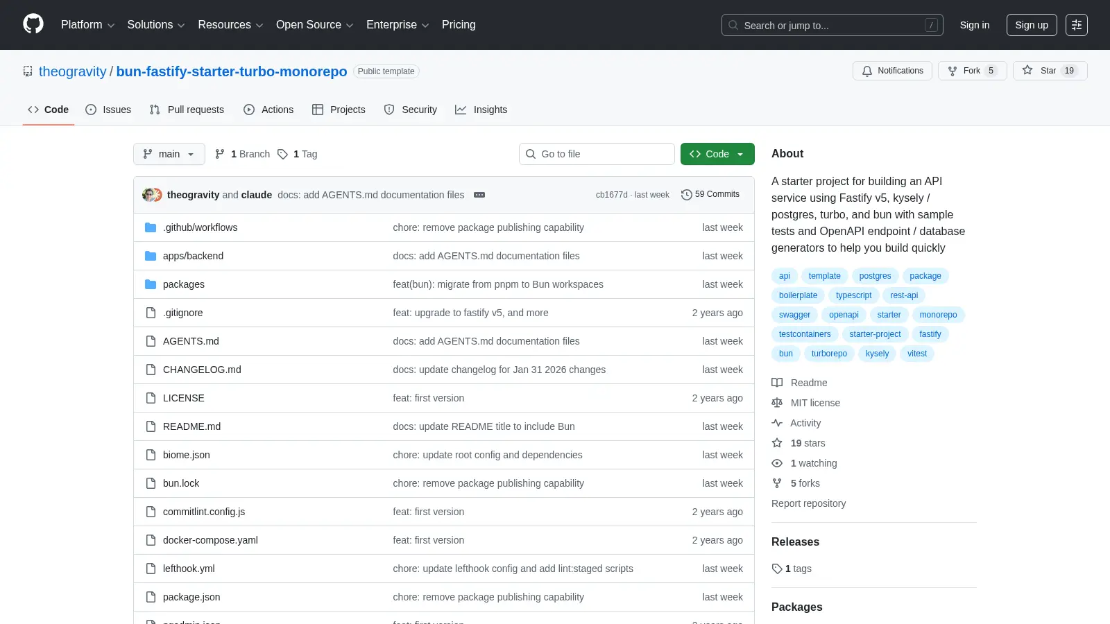 Bun Fastify Starter Turbo Monorepo screenshot