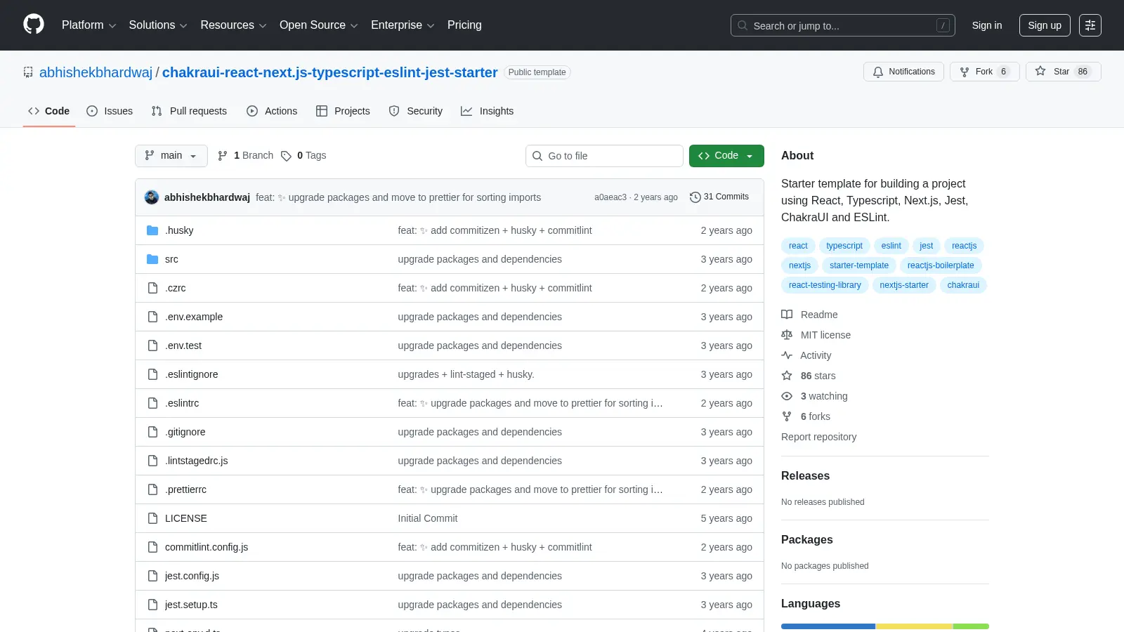 Chakraui React Next Js Typescript Eslint Jest Starter screenshot