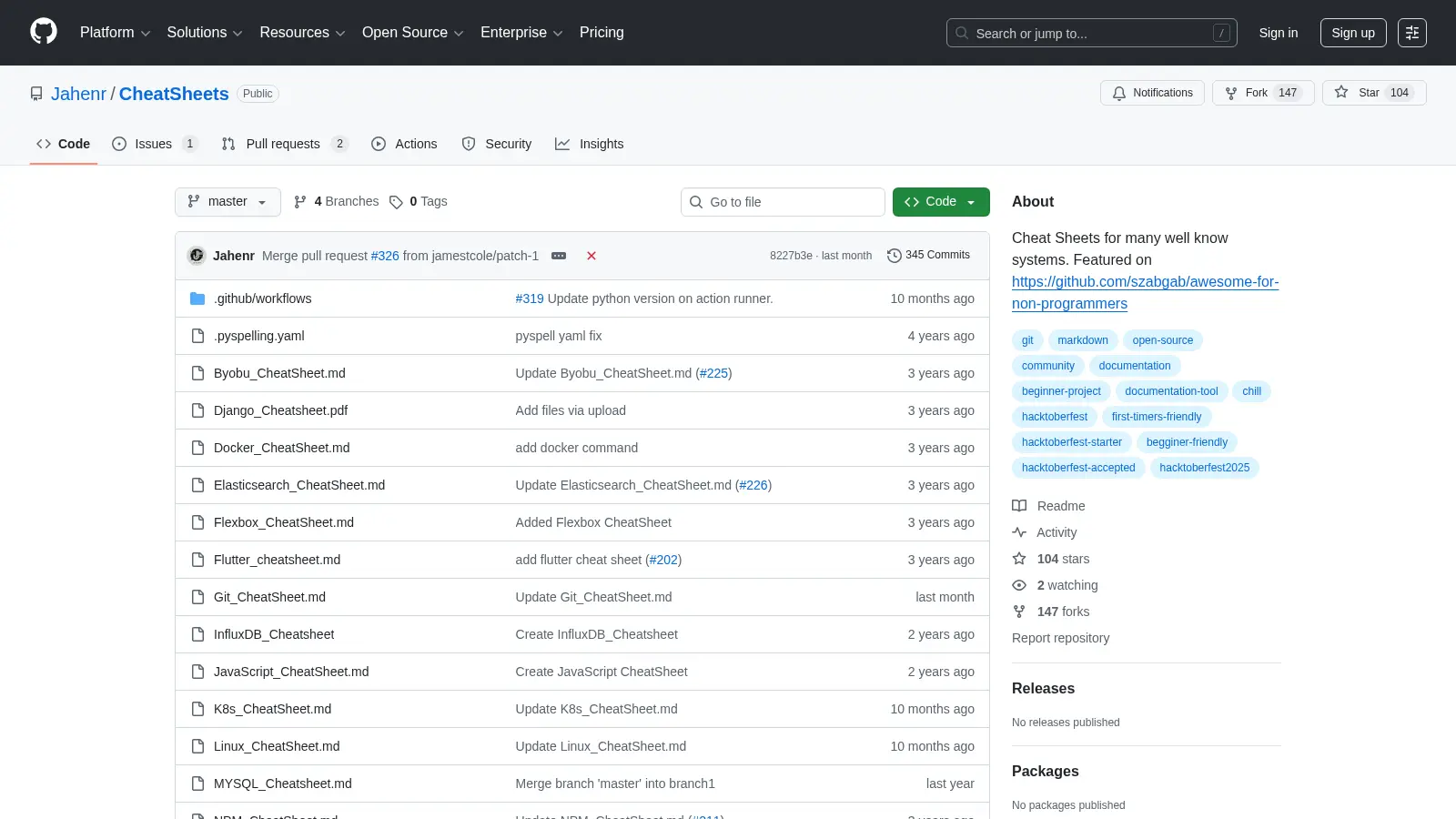Cheatsheets screenshot