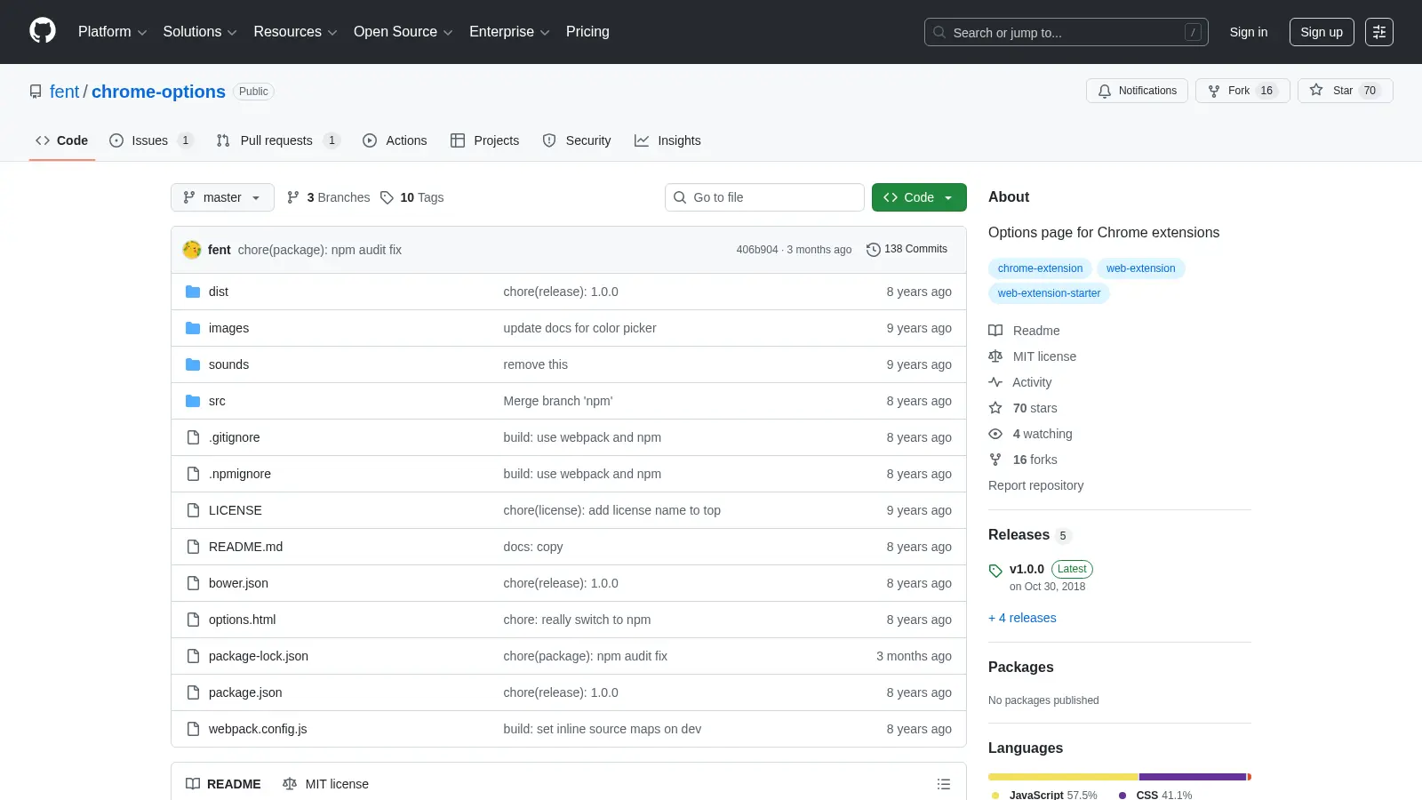 Chrome Options screenshot