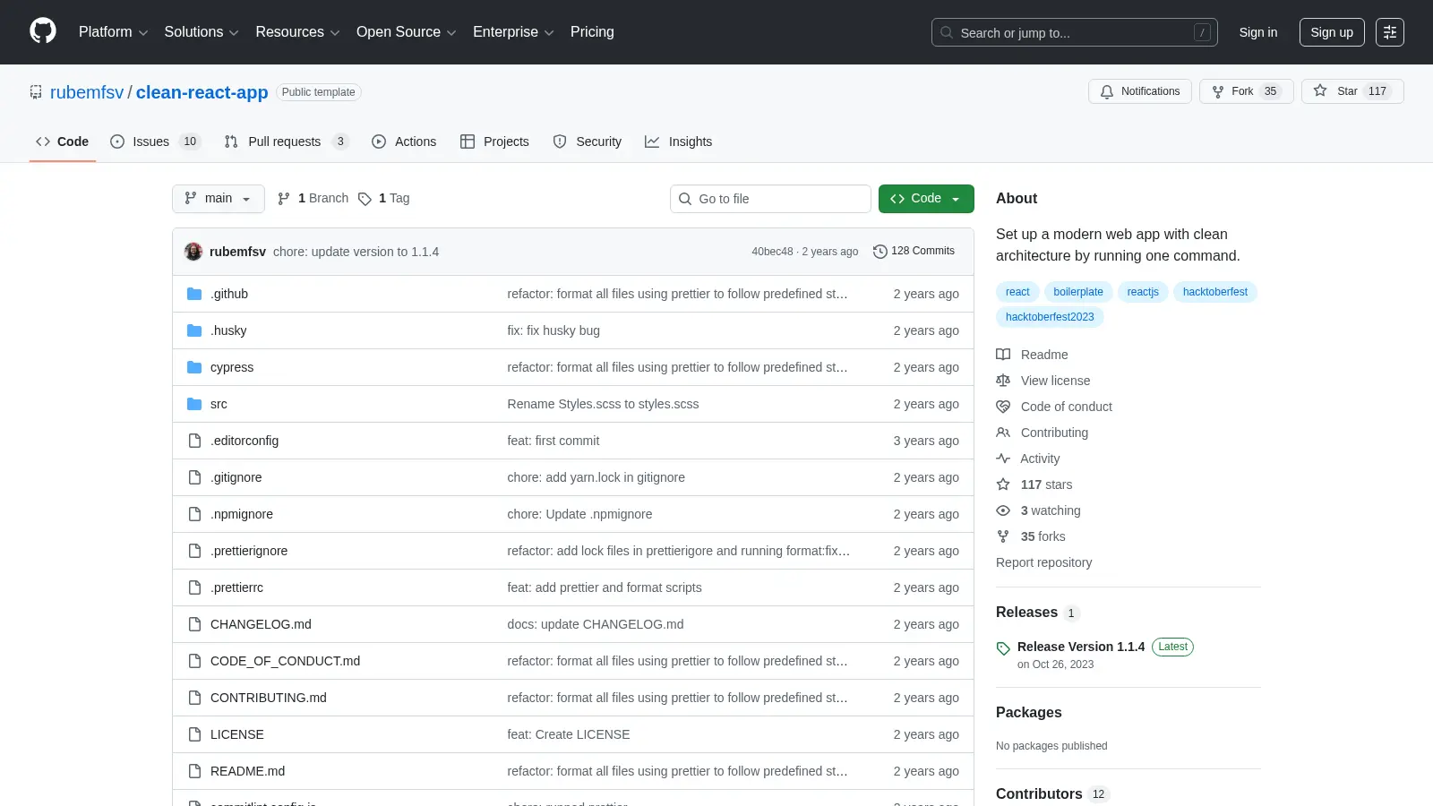 Clean React App screenshot