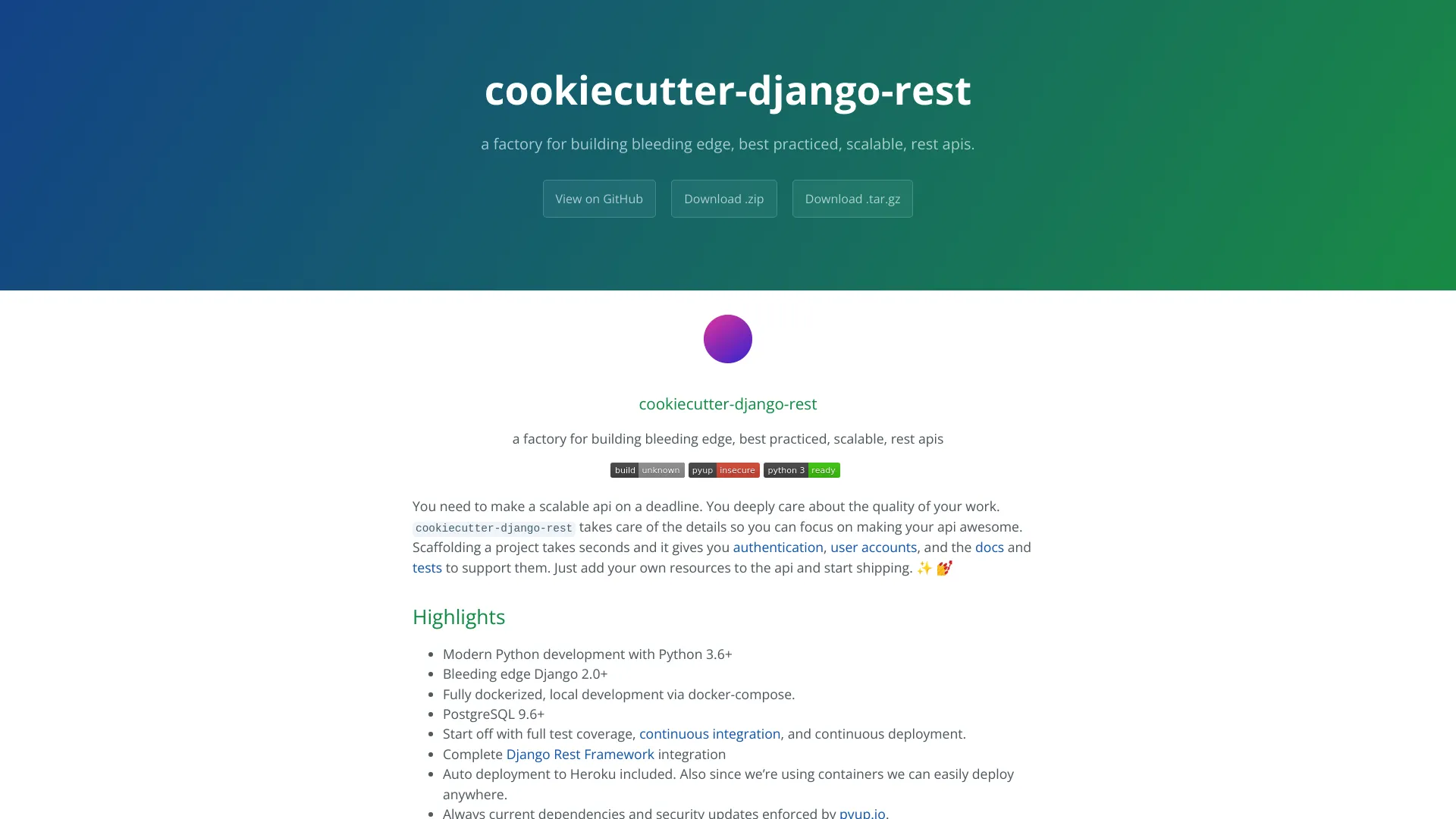 Cookiecutter Django Rest screenshot
