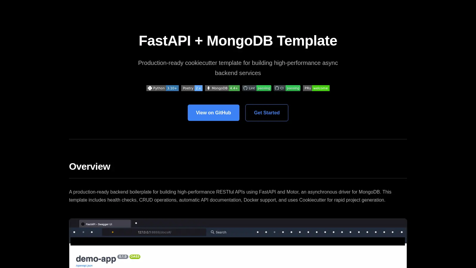 Cookiecutter Fastapi Mongo screenshot