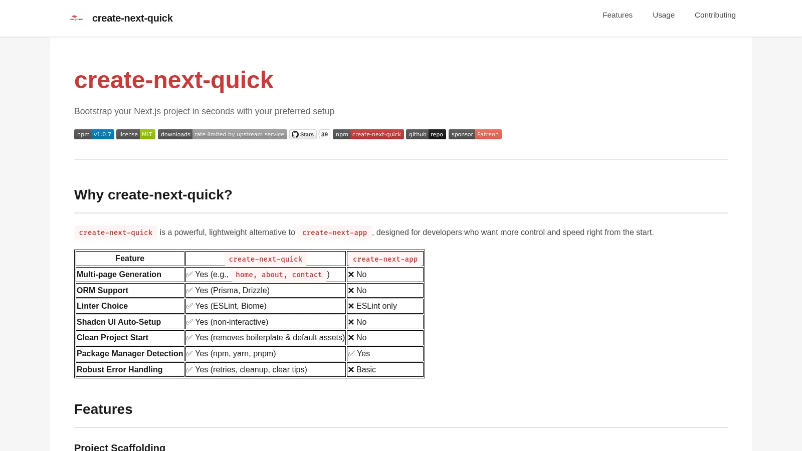 Create Next Quick screenshot