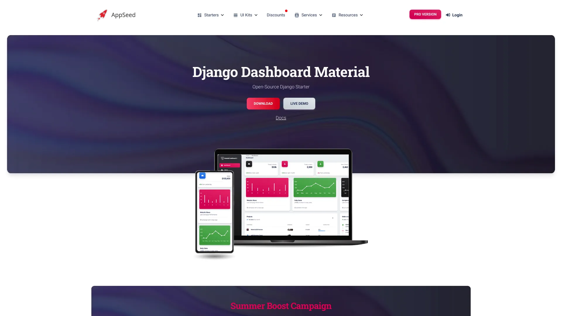 Django Material Dashboard screenshot