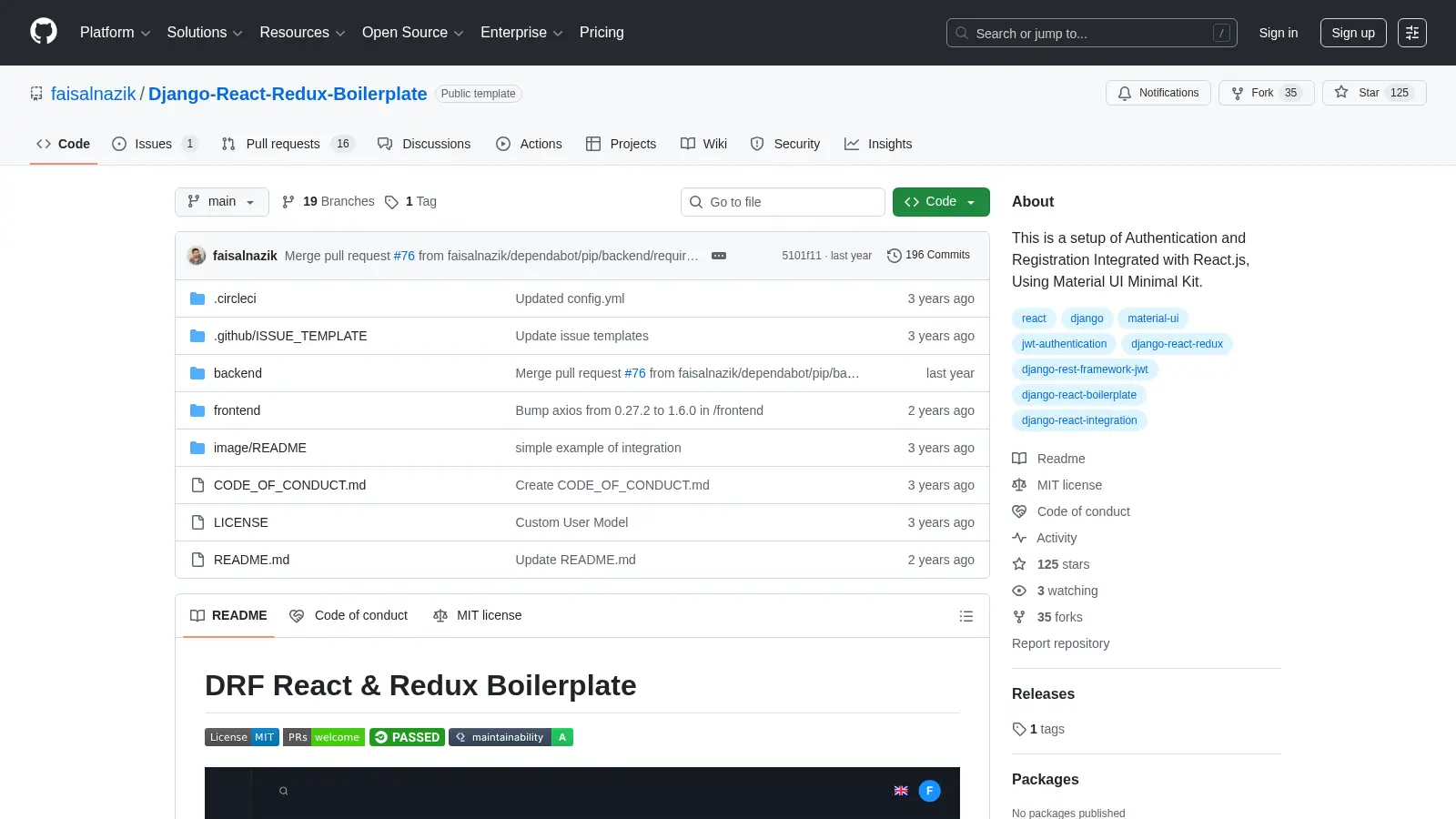 Django React Redux Boilerplate screenshot