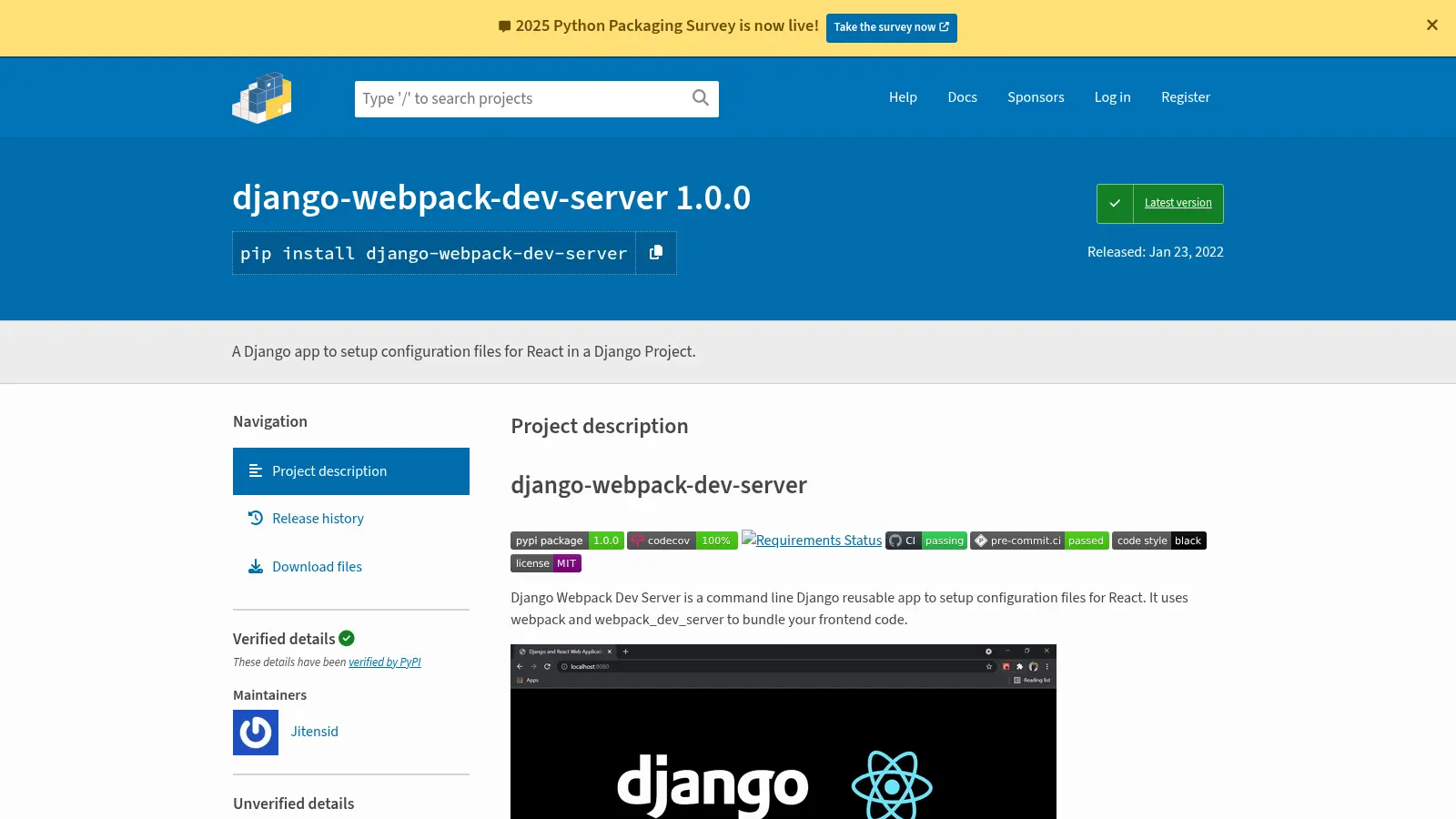 Django Webpack Dev Server screenshot