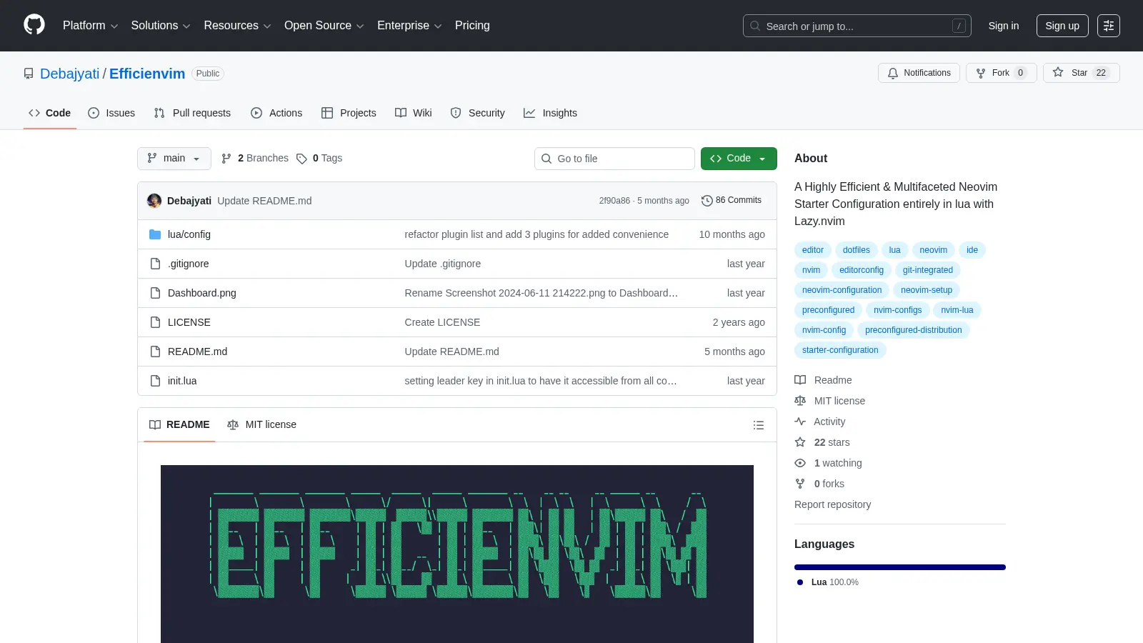 Efficienvim screenshot