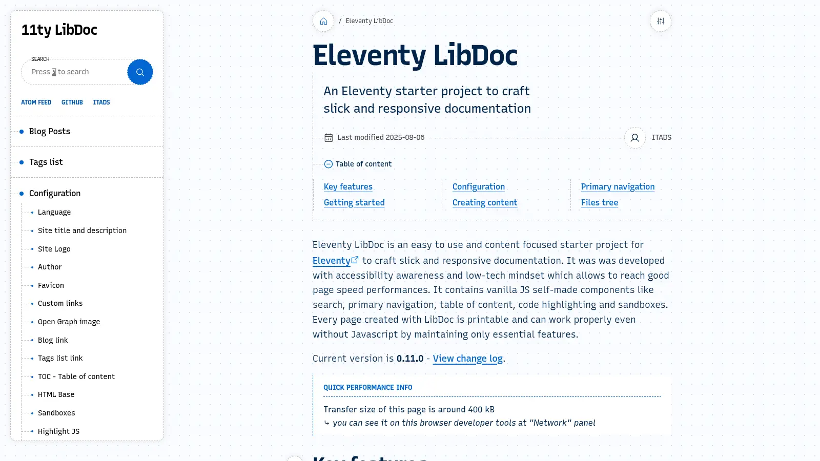 Eleventy Libdoc screenshot
