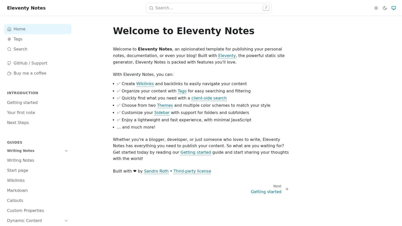 Eleventy Notes screenshot