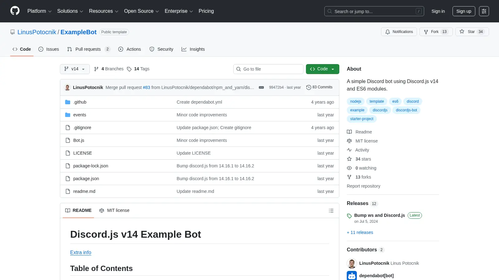 Examplebot screenshot