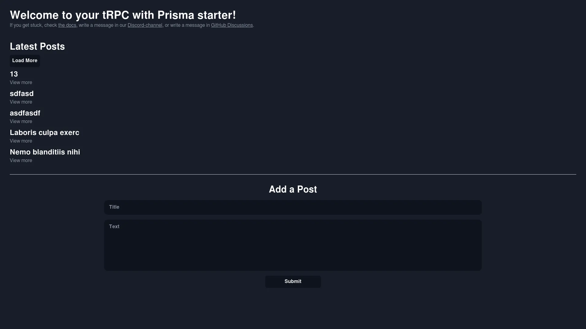 Examples Next Prisma Starter screenshot