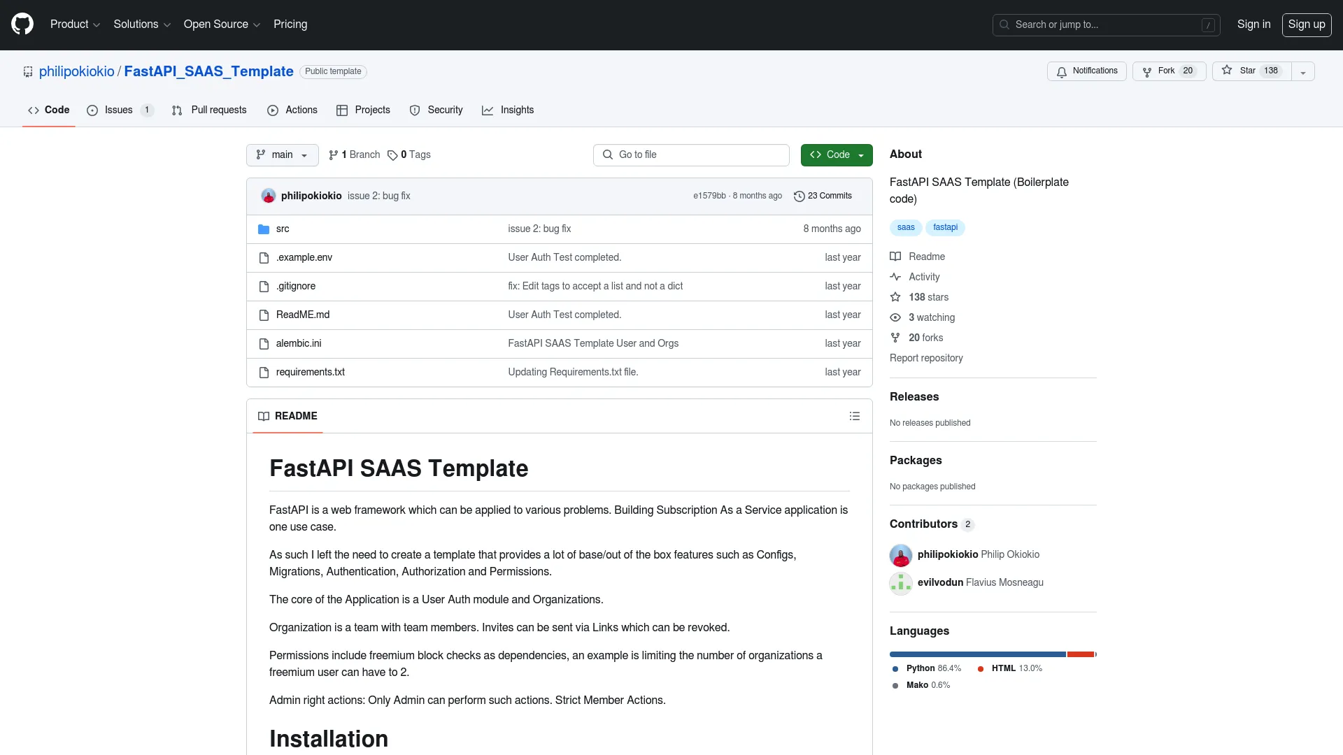 FastAPI SaaS Template by Philipokiokio screenshot