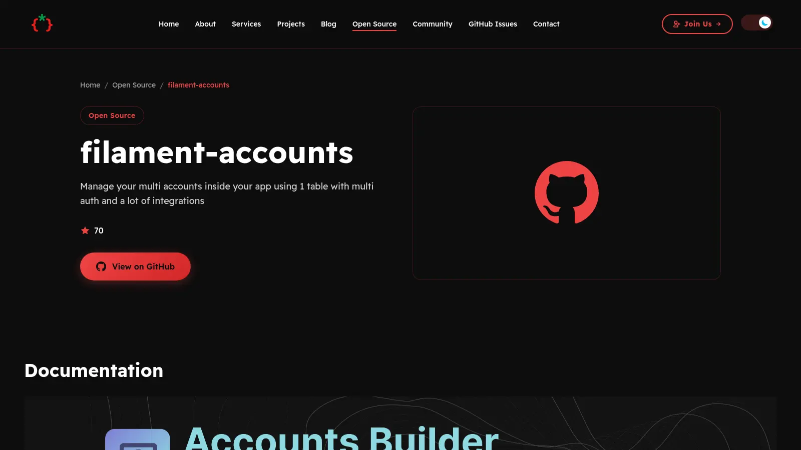 Filament Accounts screenshot