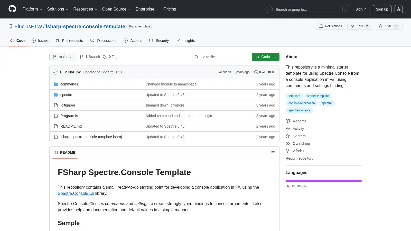 Fsharp Spectre Console Template screenshot