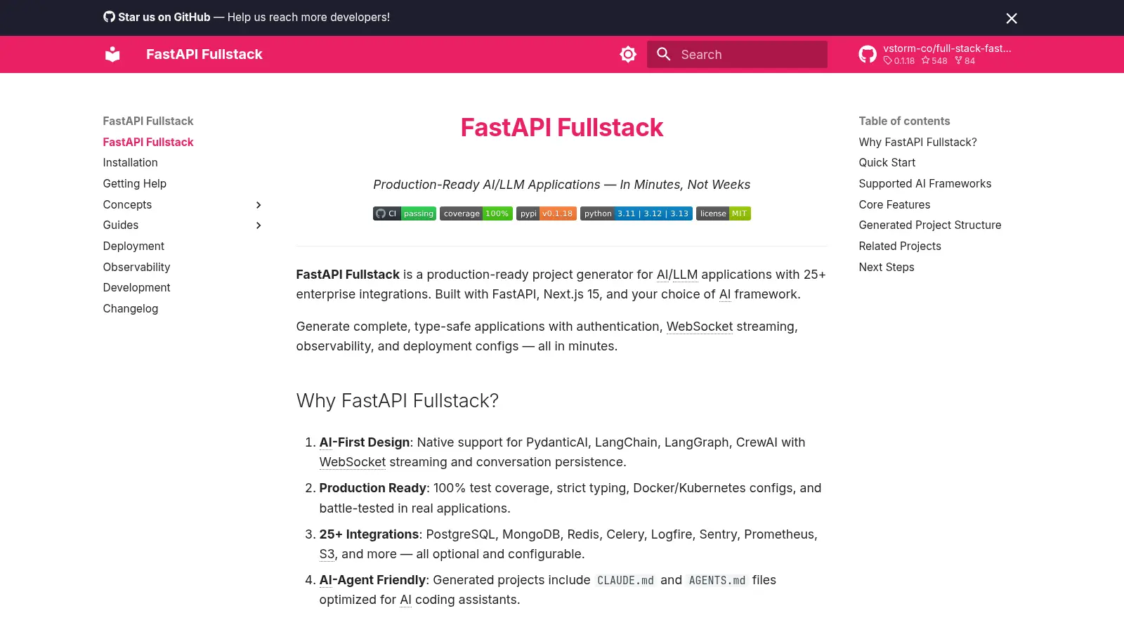 Full Stack Fastapi Nextjs Llm Template screenshot