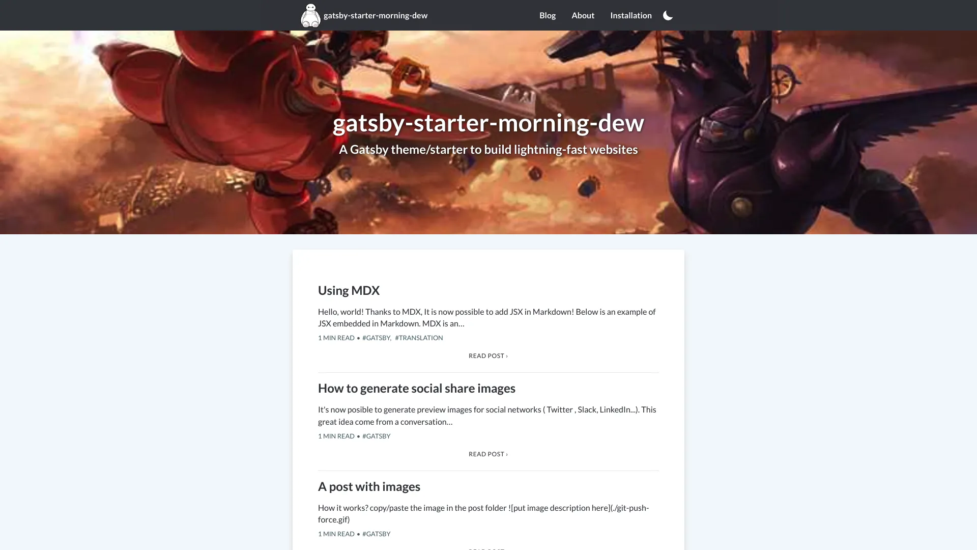 Gatsby Starter Morning Dew screenshot