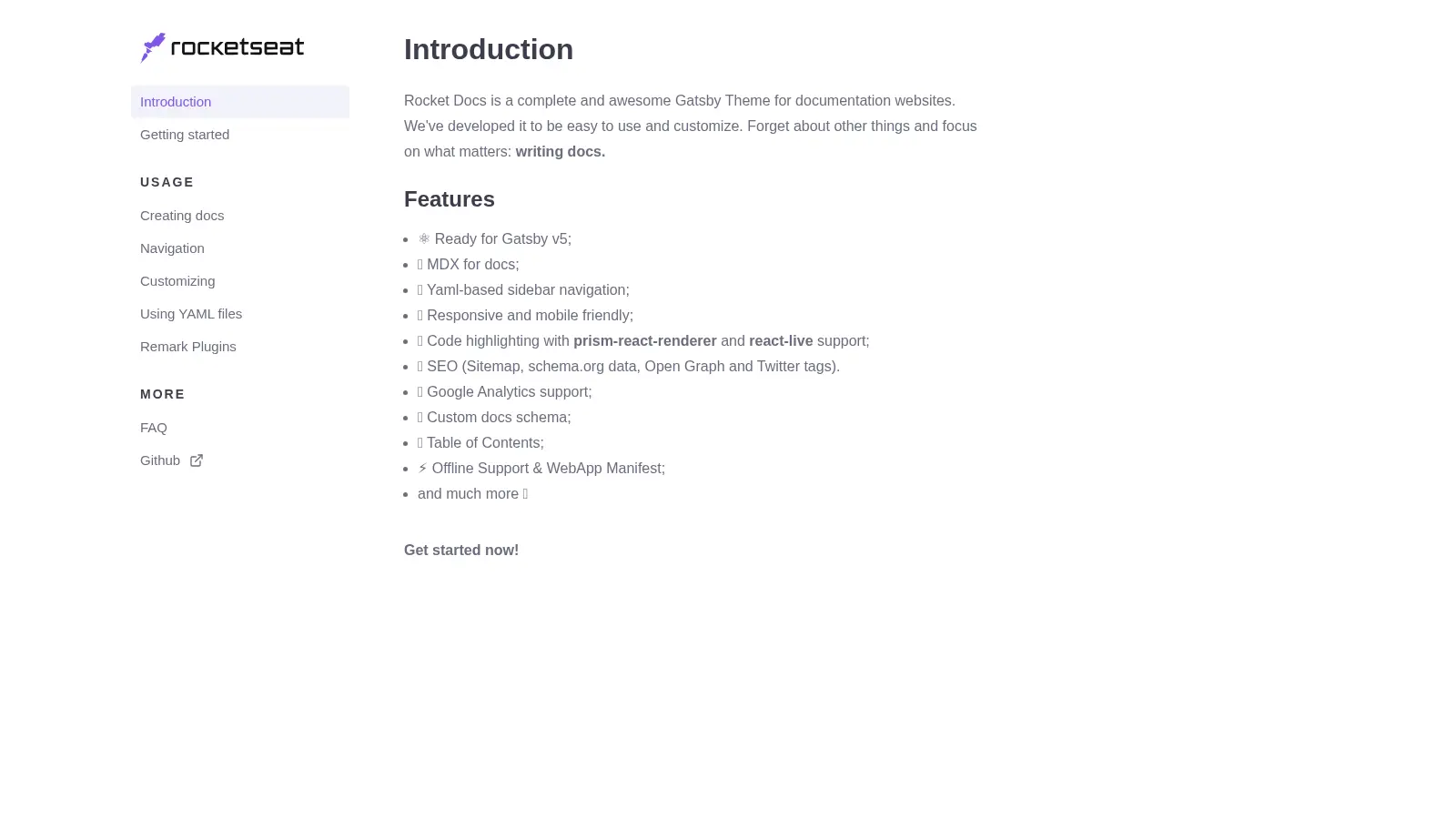 Gatsby Starter Rocketdocs screenshot