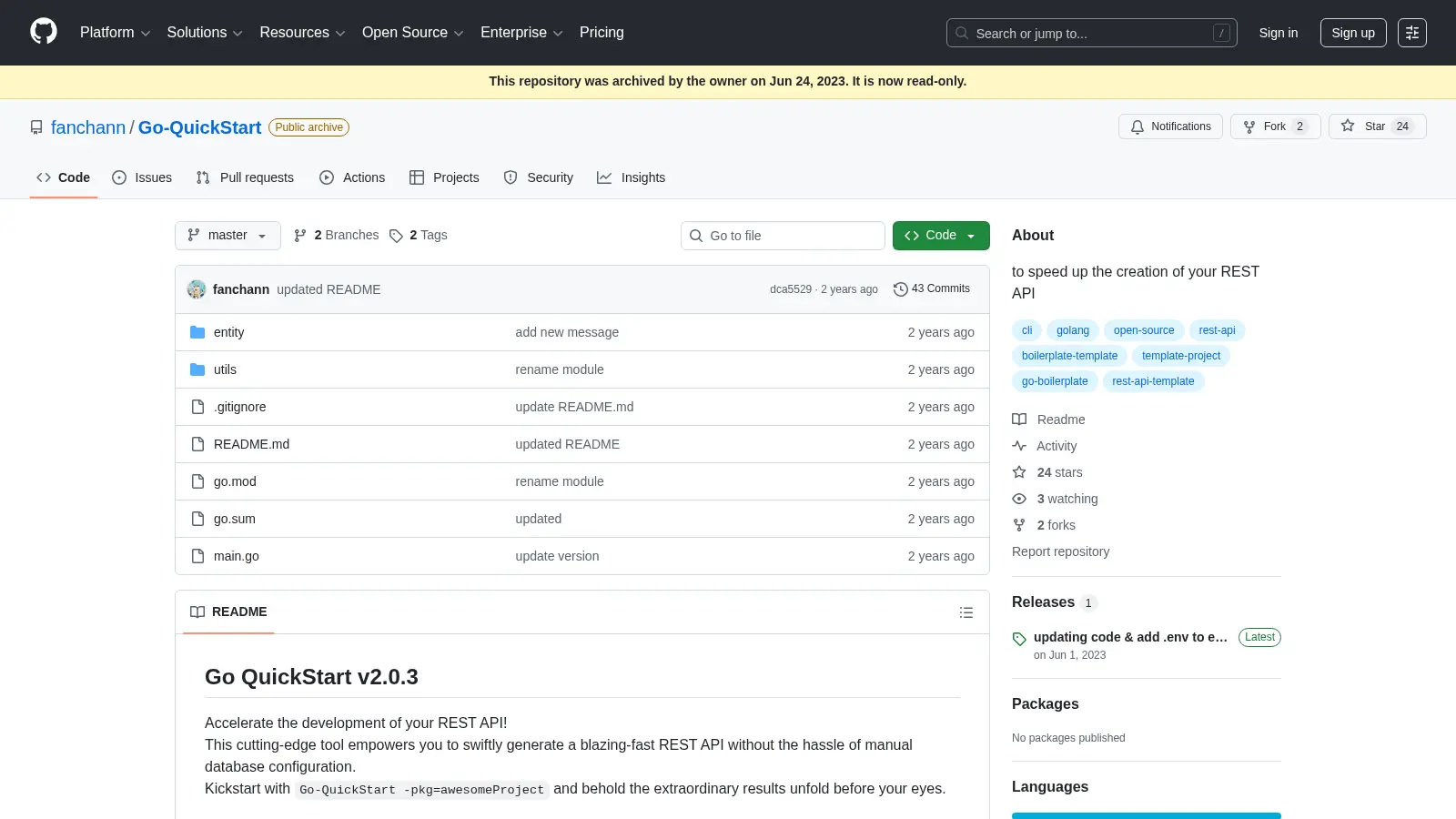 Go Quickstart screenshot