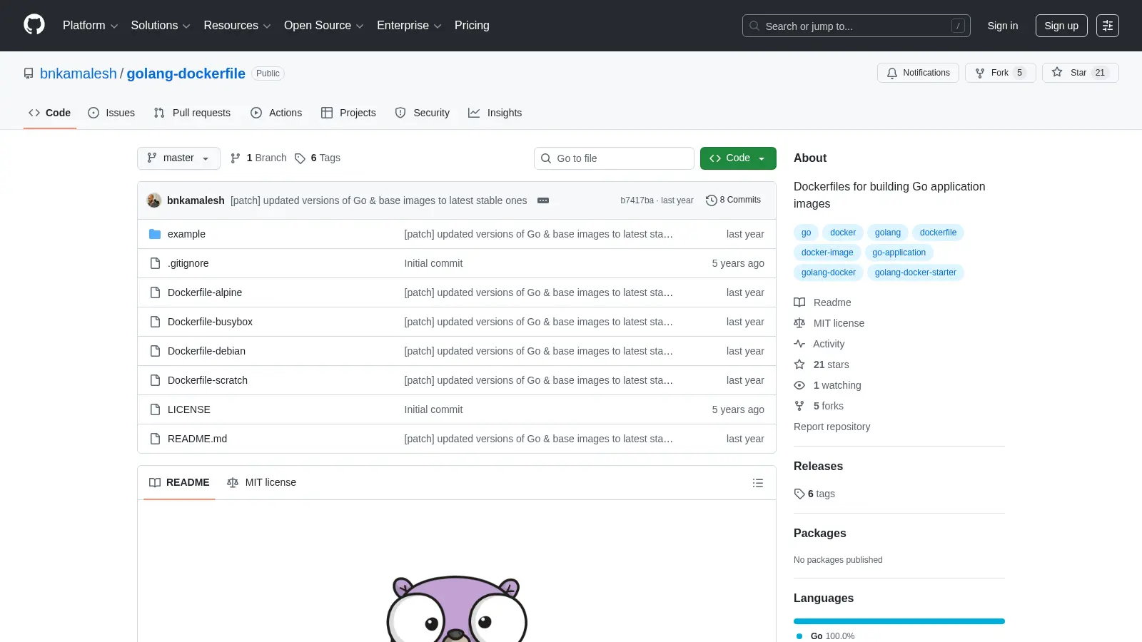 Golang Dockerfile screenshot