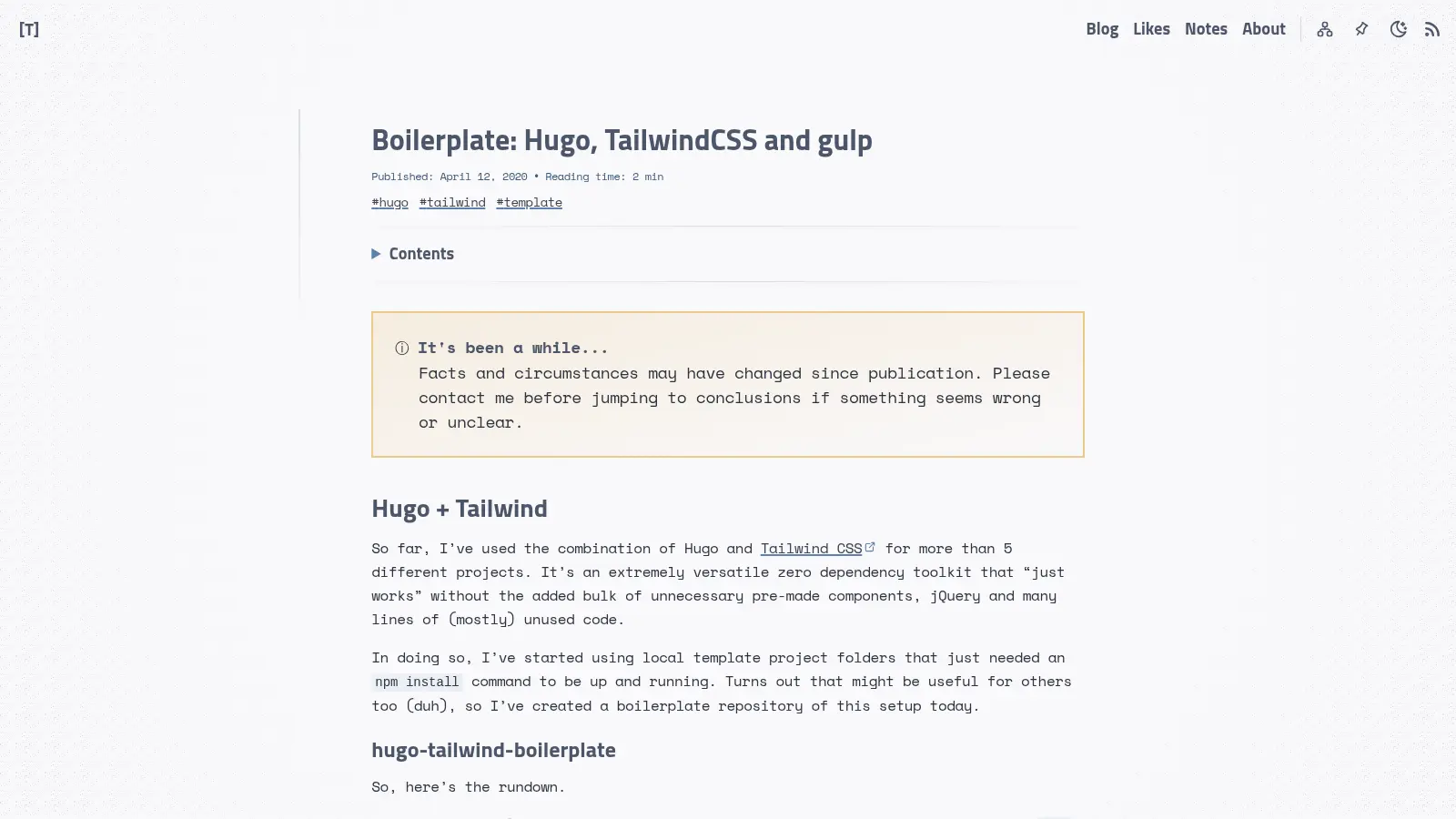 Hugo Tailwind Boilerplate screenshot