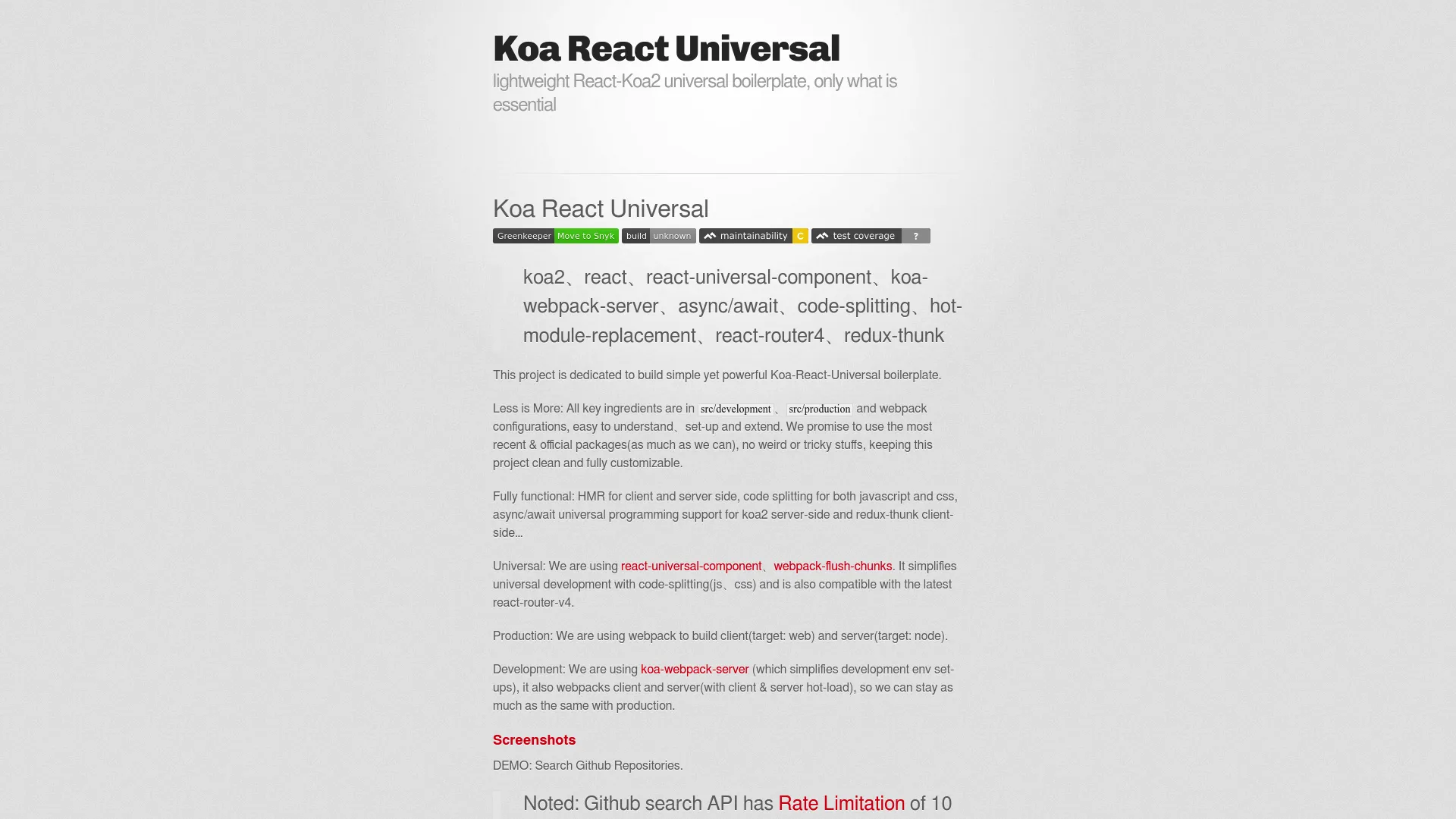 Koa React Universal screenshot