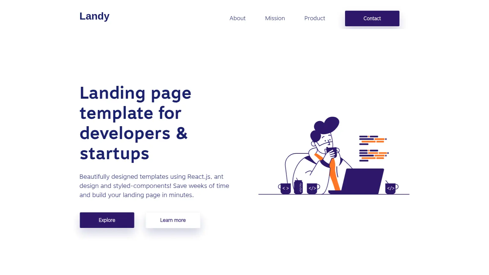 Landy React Template screenshot