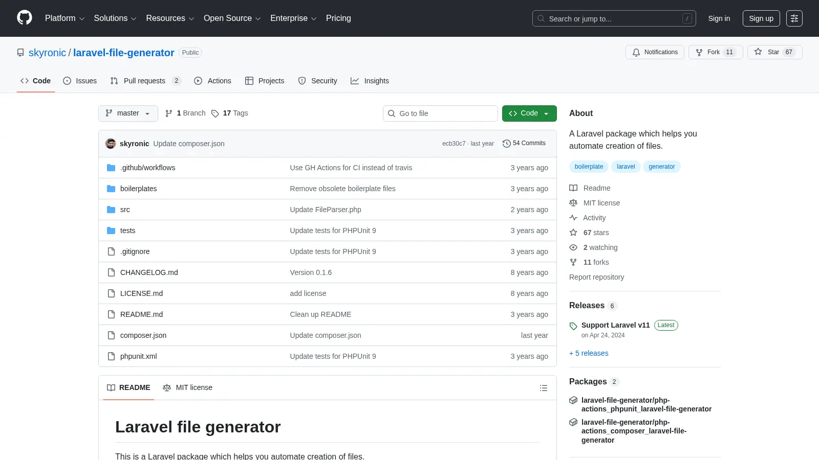 Laravel File Generator screenshot