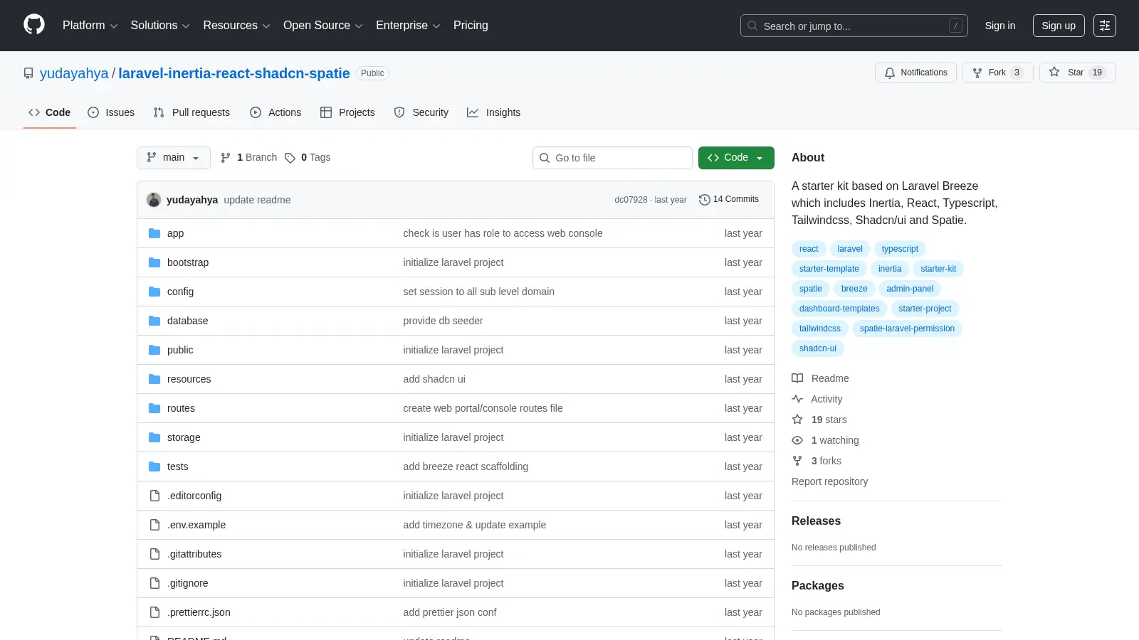 Laravel Inertia React Shadcn Spatie screenshot
