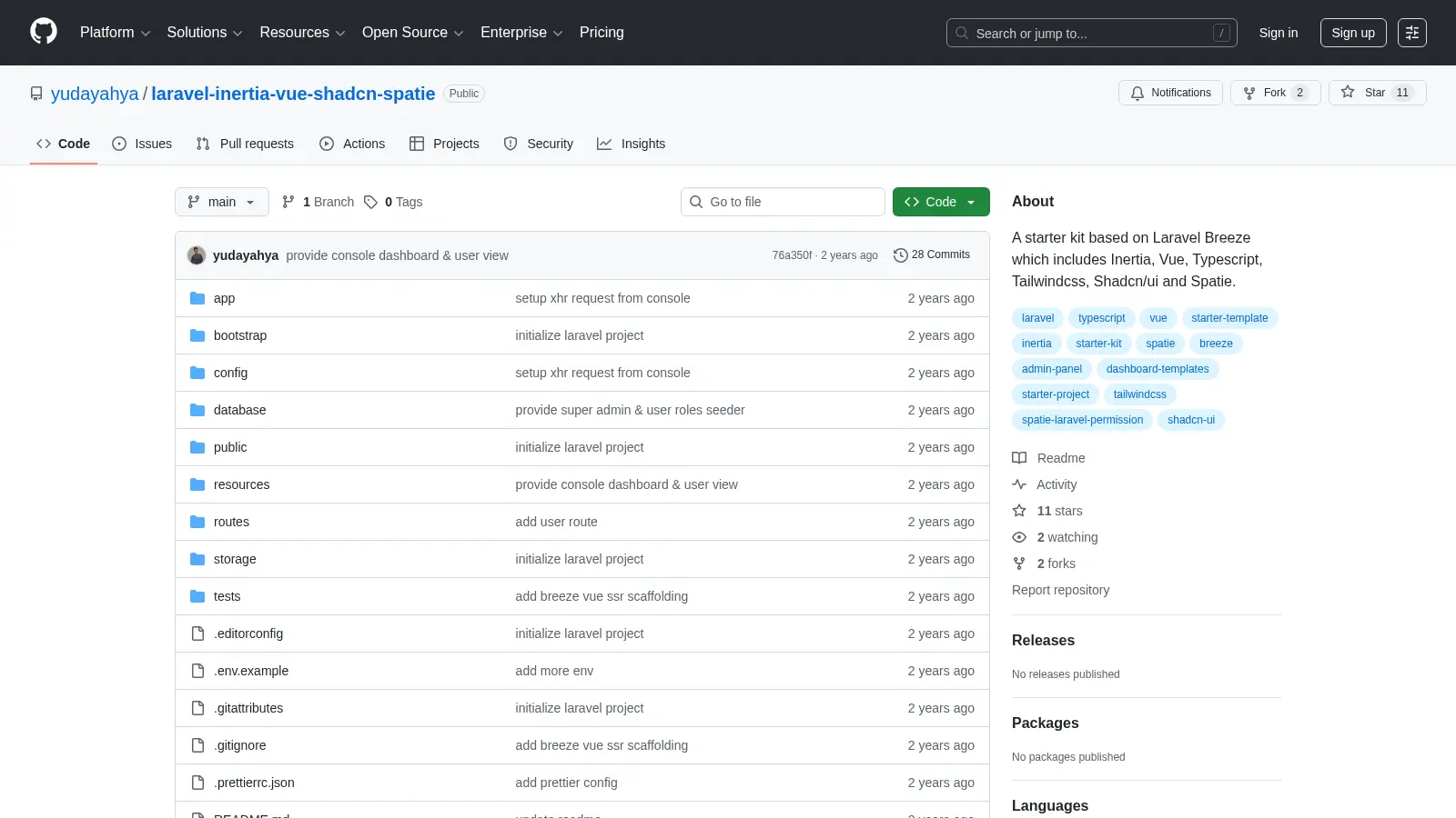 Laravel Inertia Vue Shadcn Spatie screenshot
