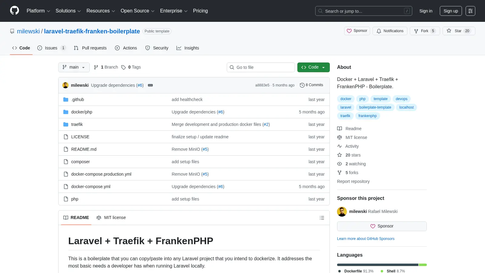 Laravel Traefik Franken Boilerplate screenshot