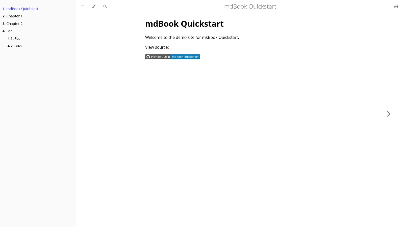 Mdbook Quickstart screenshot