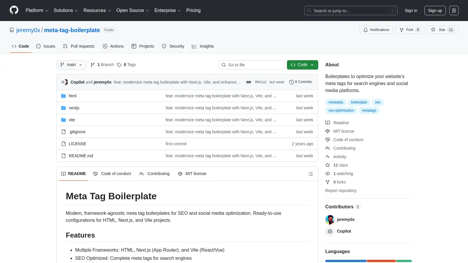 Meta Tag Boilerplate screenshot