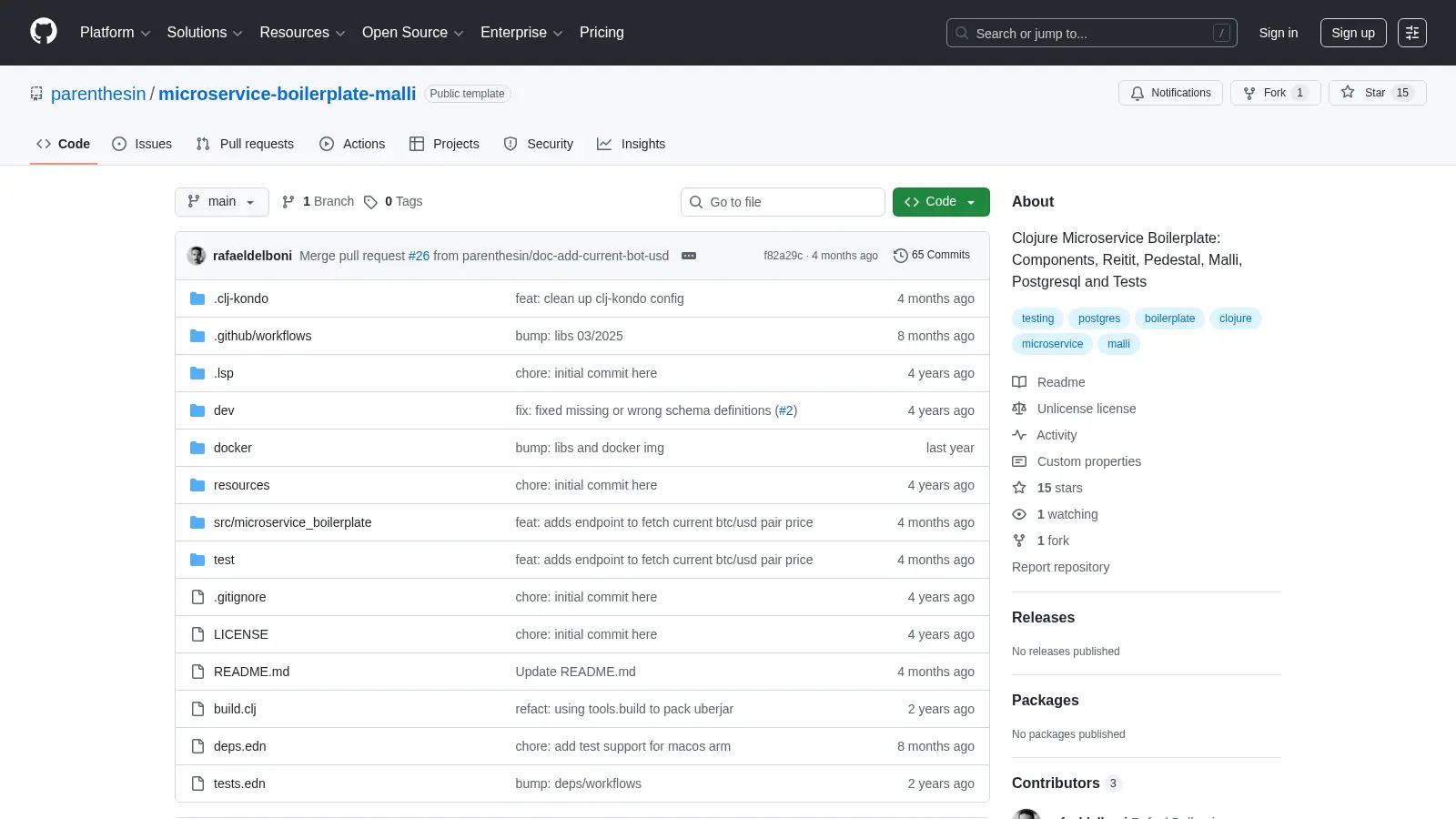 Microservice Boilerplate Malli screenshot