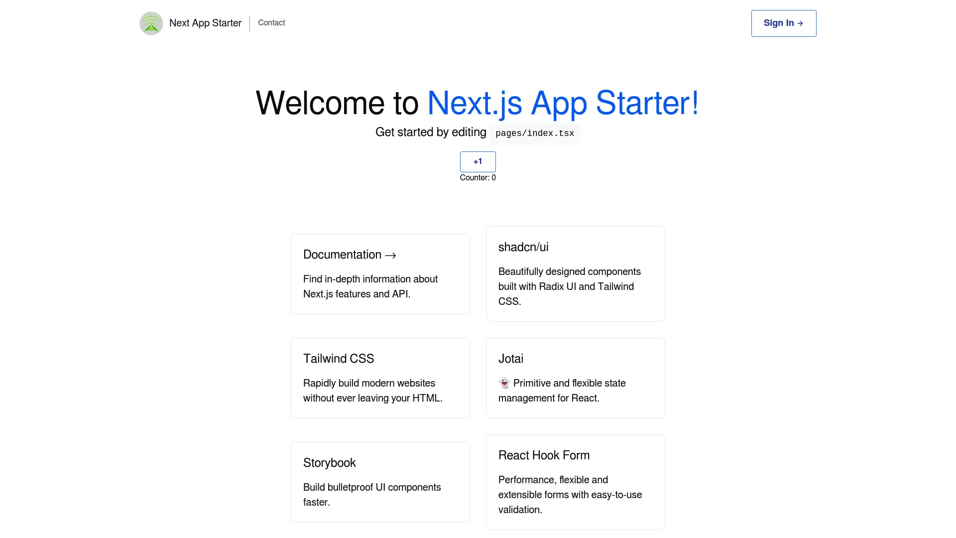 Next App Starter screenshot