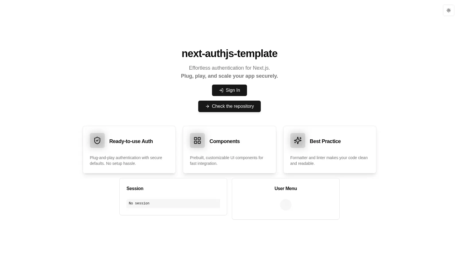 Next Authjs Template screenshot