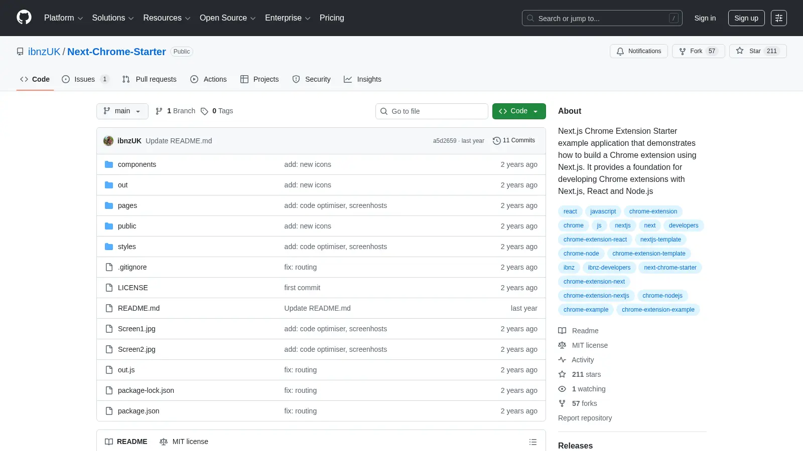 Next Chrome Starter screenshot