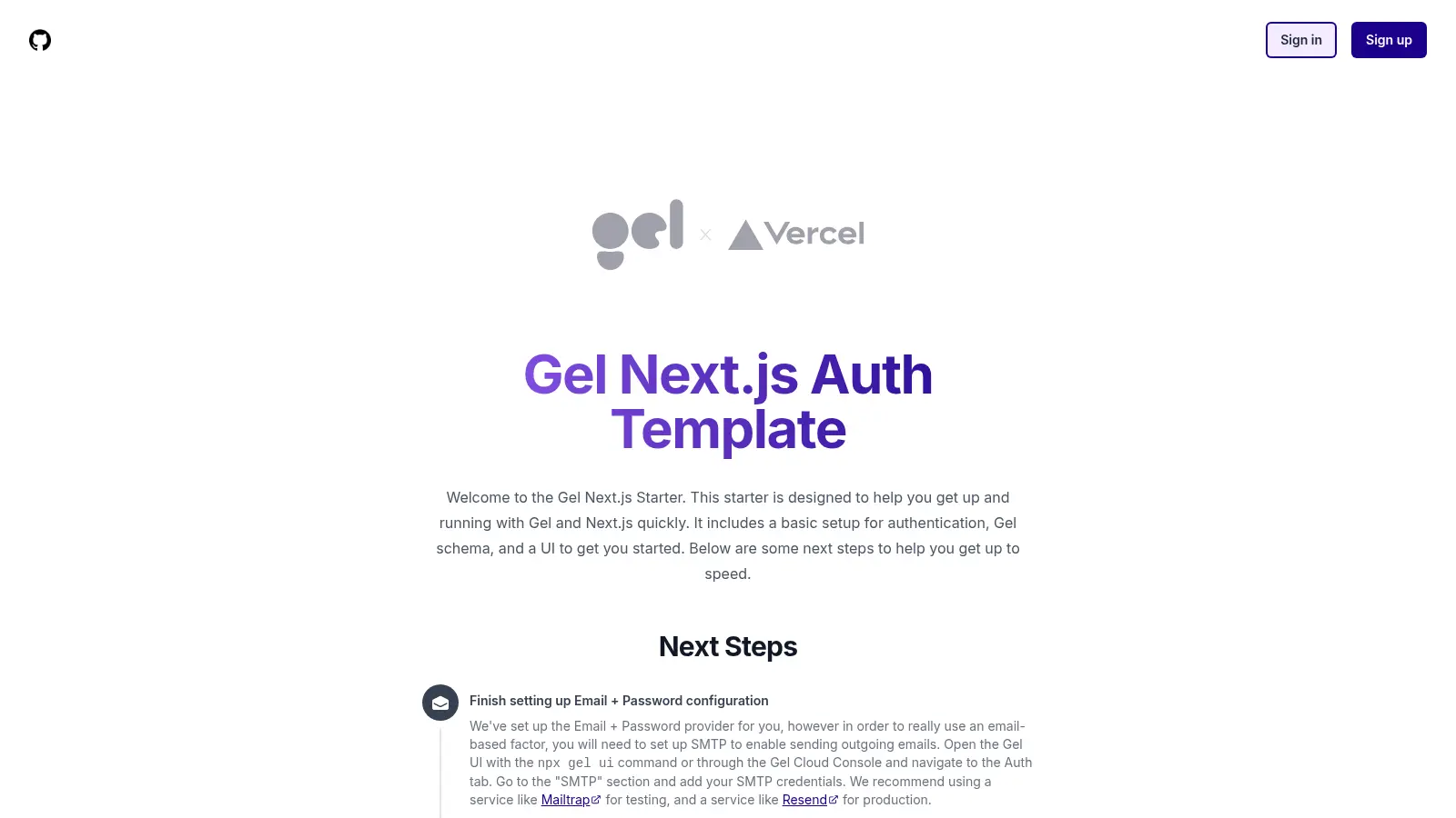 Nextjs Gel Auth Template screenshot
