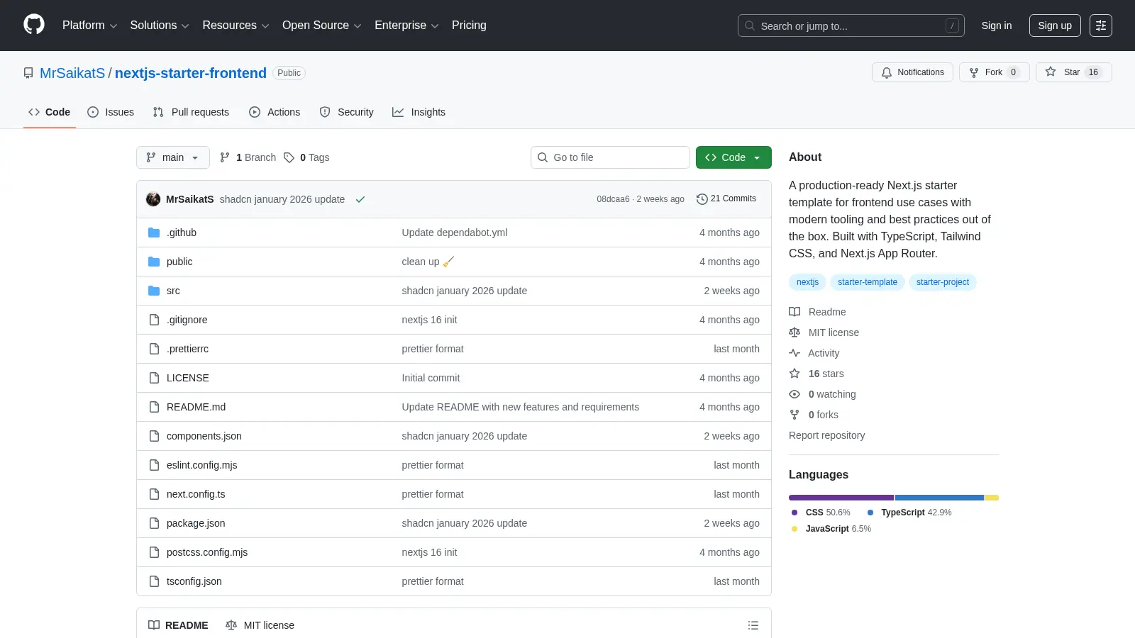 Nextjs Starter Frontend screenshot
