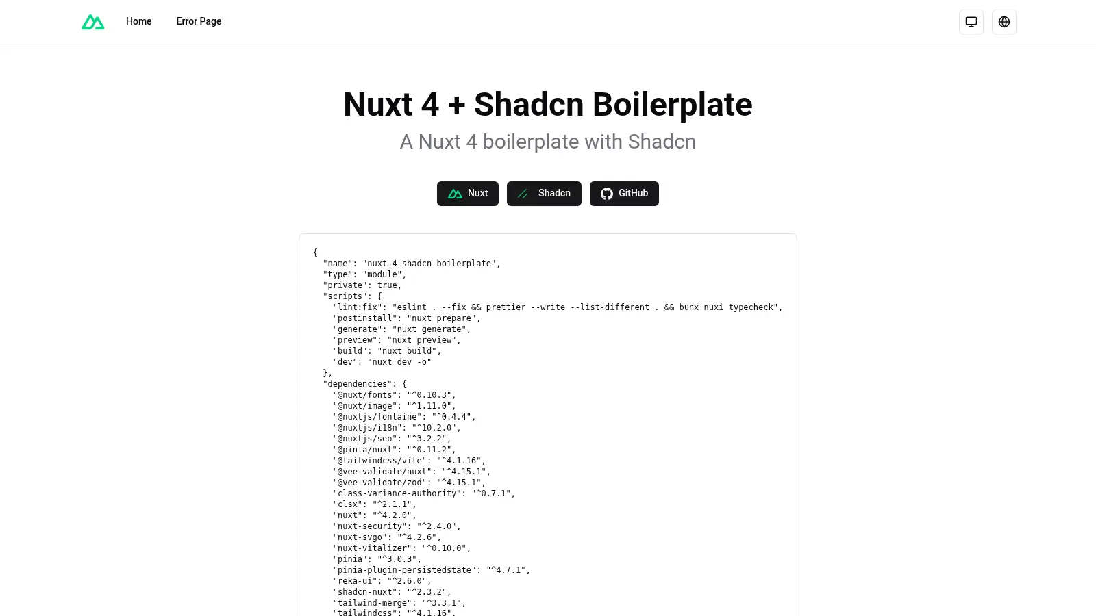 Nuxt 4 Shadcn Boilerplate screenshot