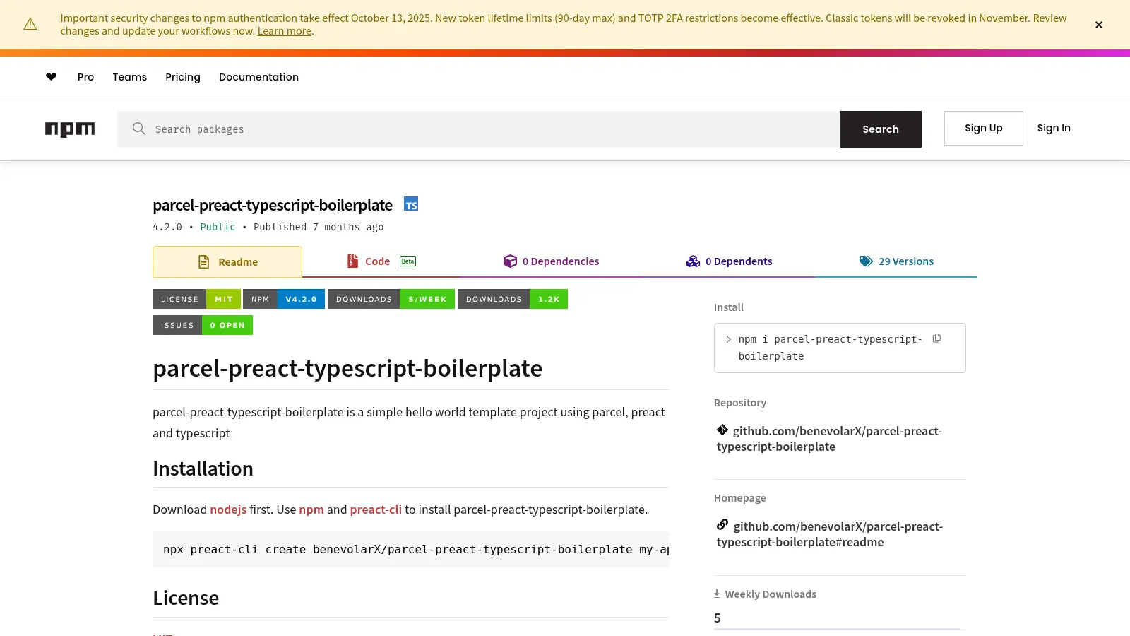 Parcel Preact Typescript Boilerplate screenshot