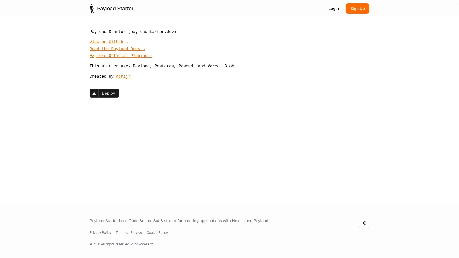 Payload Starter screenshot