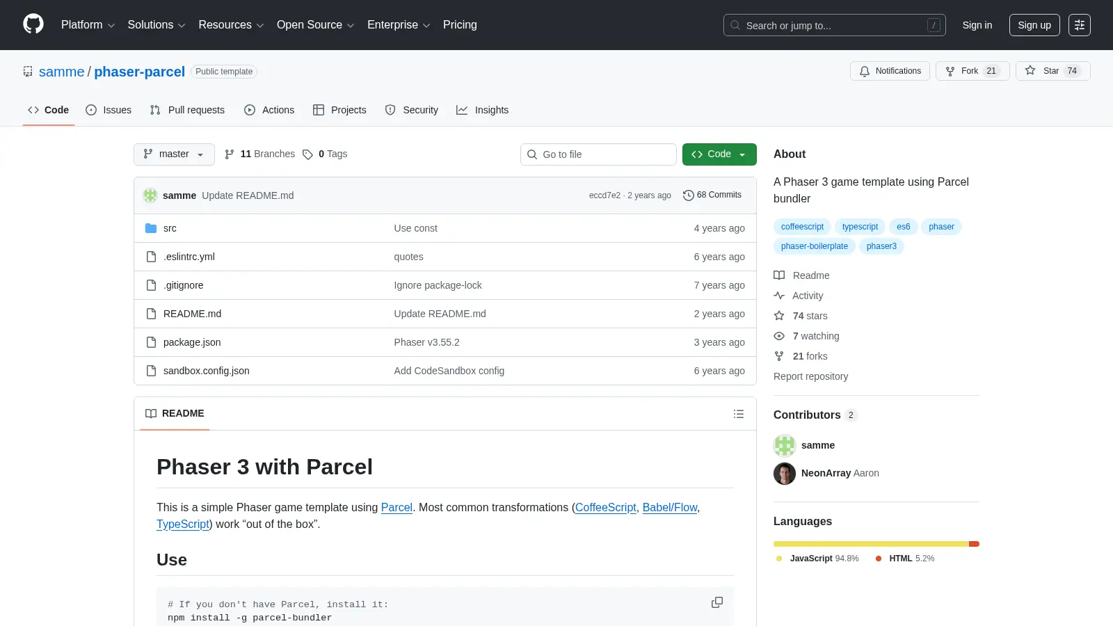 Phaser Parcel screenshot